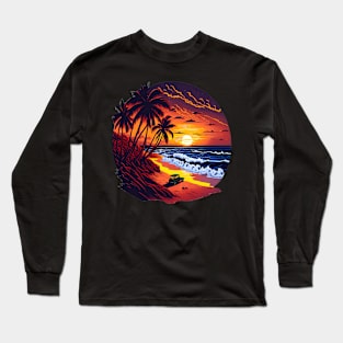 majestic vibrant color magnificent sunset beach Long Sleeve T-Shirt